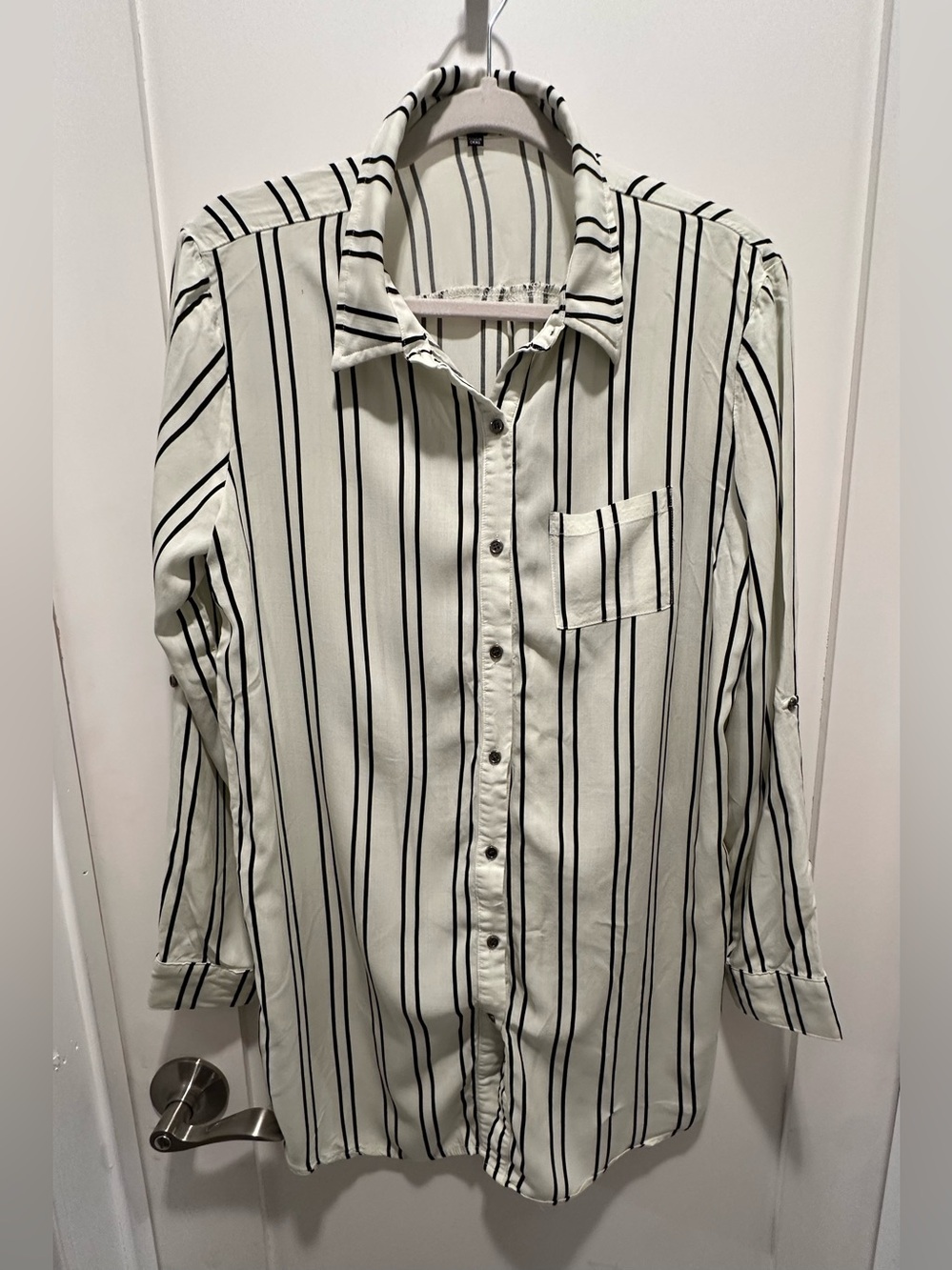 Hype Ivory and Black Vertical Stripe Shirt Dress